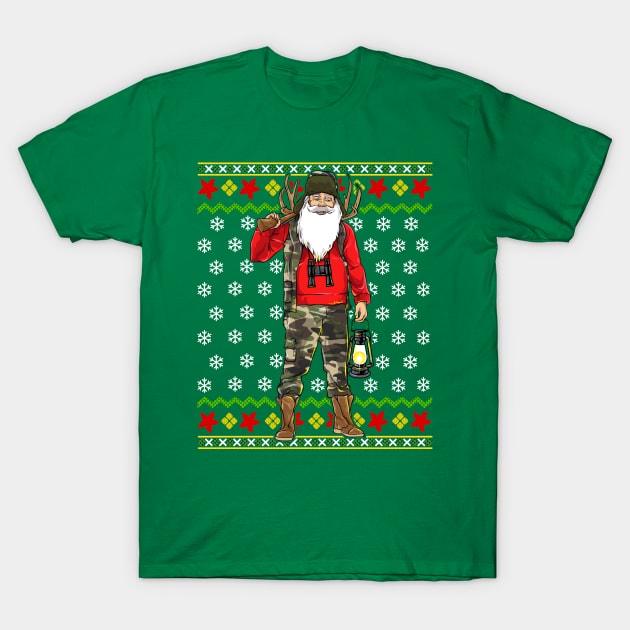 Santa Claus Hunter Ugly Christmas Sweater T-Shirt by E